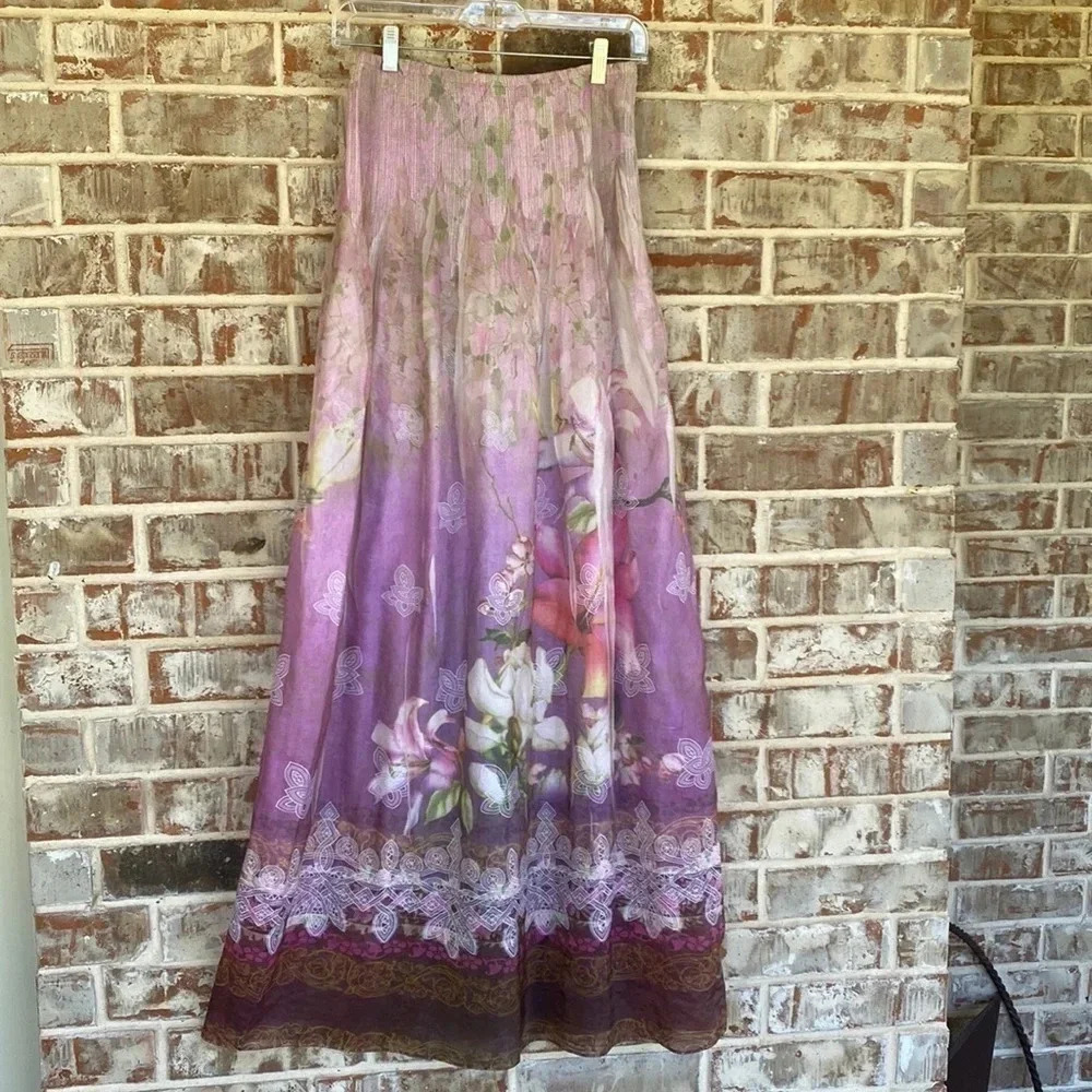 Lapis‎ Purple Pink Floral Strapless Dress